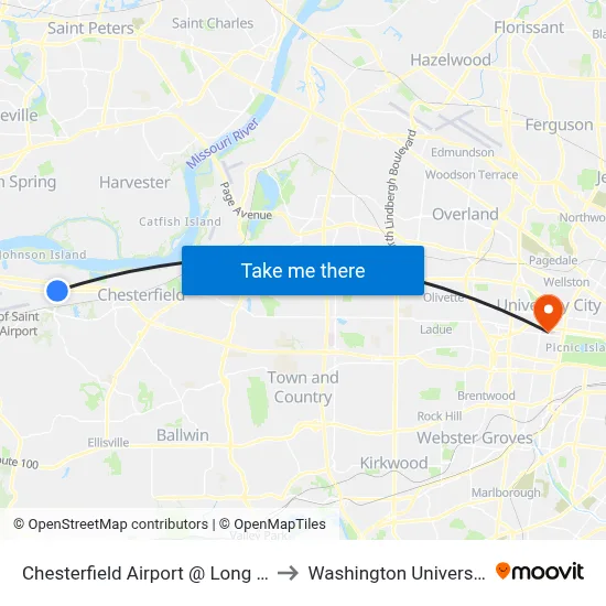 Chesterfield Airport @ Long Eb to Washington University map
