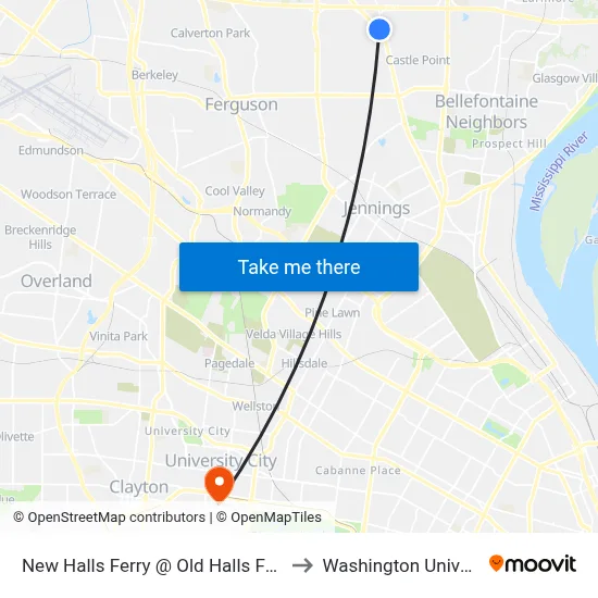 New Halls Ferry @ Old Halls Ferry Nb to Washington University map