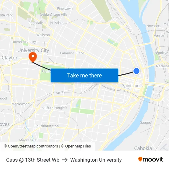 Cass @ 13th Street Wb to Washington University map