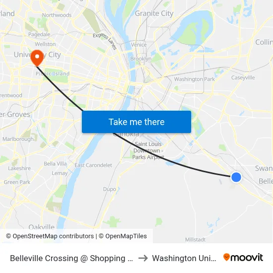 Belleville Crossing @ Shopping Center Sb to Washington University map