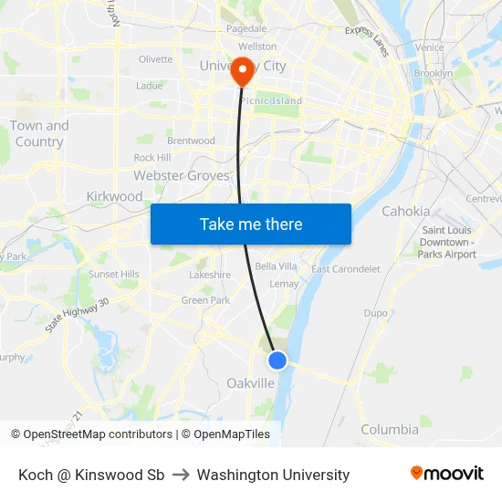 Koch @ Kinswood Sb to Washington University map