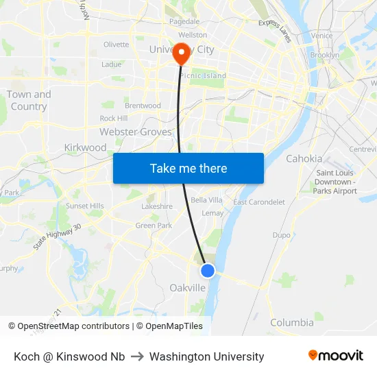 Koch @ Kinswood Nb to Washington University map