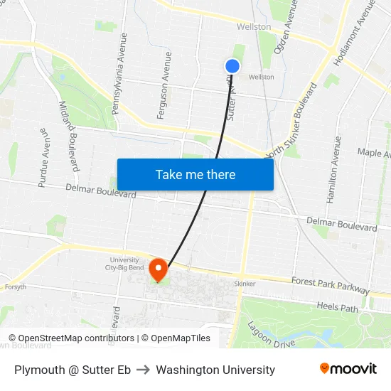 Plymouth @ Sutter Eb to Washington University map