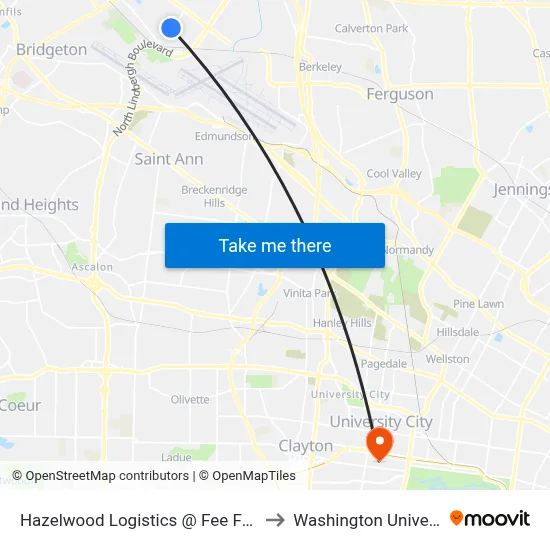 Hazelwood Logistics @ Fee Fee Wb to Washington University map