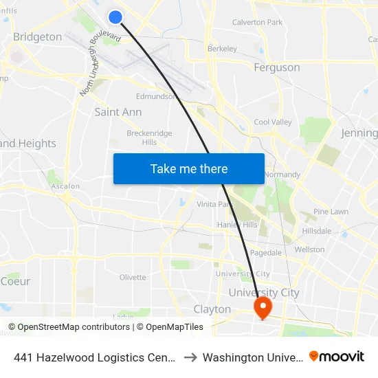441 Hazelwood Logistics Center Wb to Washington University map