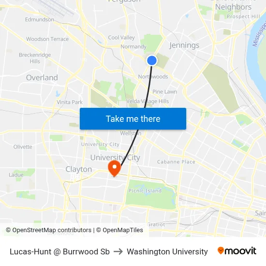 Lucas-Hunt @ Burrwood Sb to Washington University map