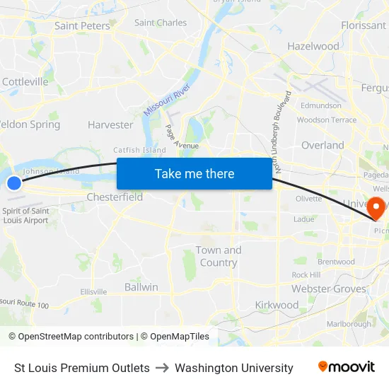 St Louis Premium Outlets to Washington University map
