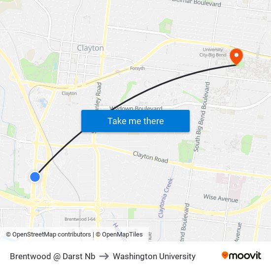 Brentwood @ Darst Nb to Washington University map