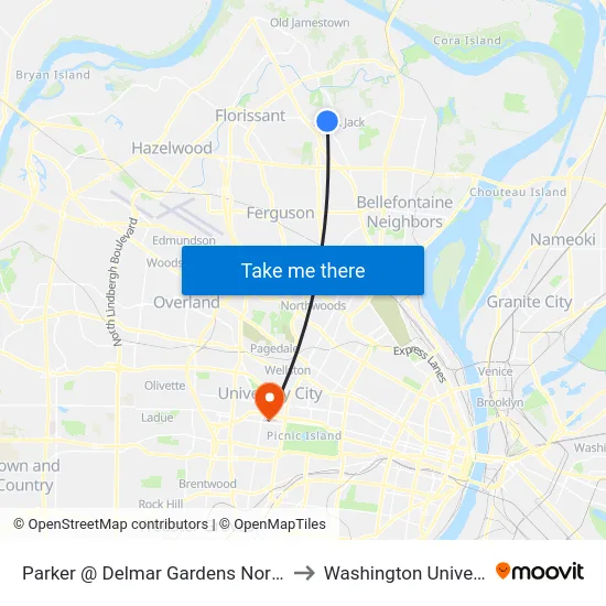 Parker @ Delmar Gardens North Wb to Washington University map