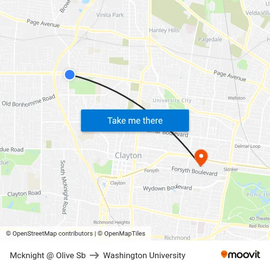 Mcknight @ Olive Sb to Washington University map