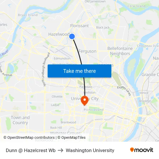Dunn @ Hazelcrest Wb to Washington University map