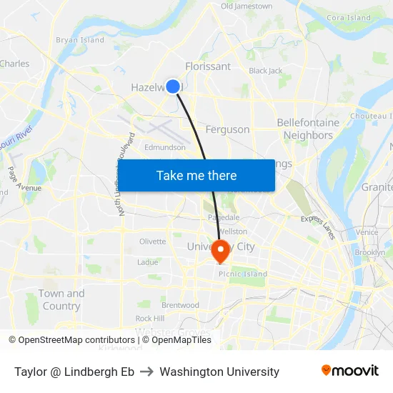 Taylor @ Lindbergh Eb to Washington University map