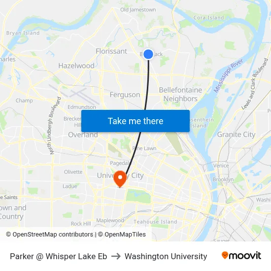 Parker @ Whisper Lake Eb to Washington University map