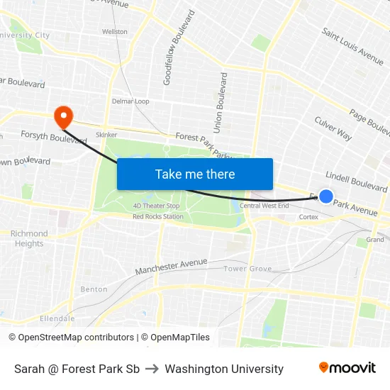 Sarah @ Forest Park Sb to Washington University map