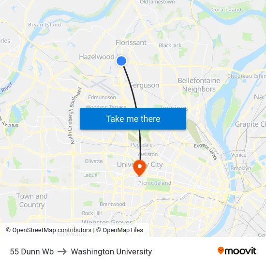 55 Dunn Wb to Washington University map