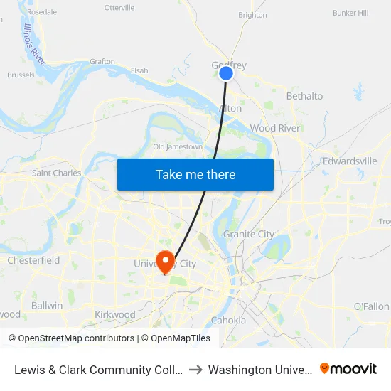 Lewis & Clark Community College 2 to Washington University map