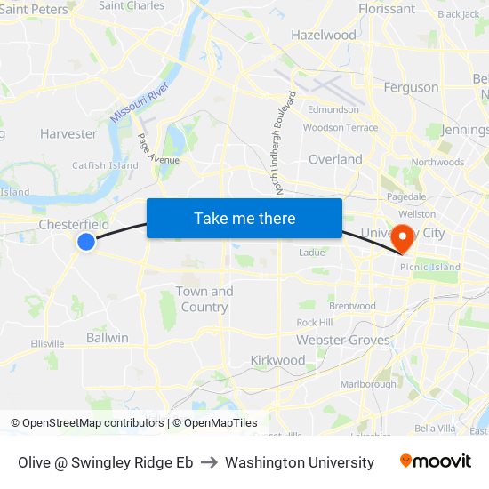 Olive @ Swingley Ridge Eb to Washington University map