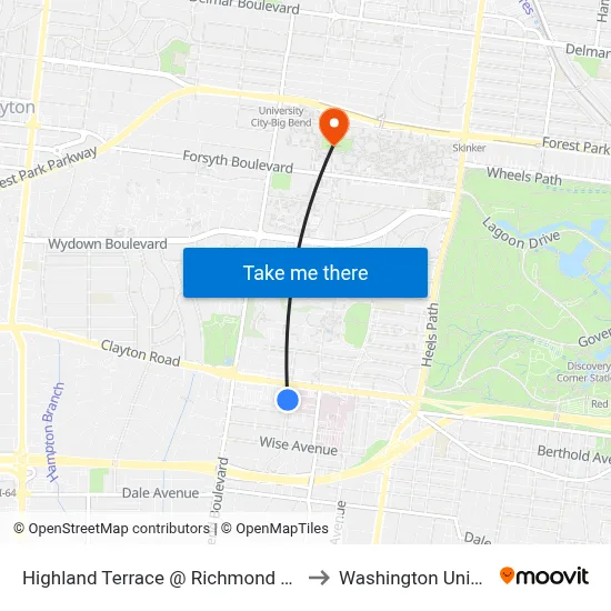 Highland Terrace @ Richmond Center Sb to Washington University map