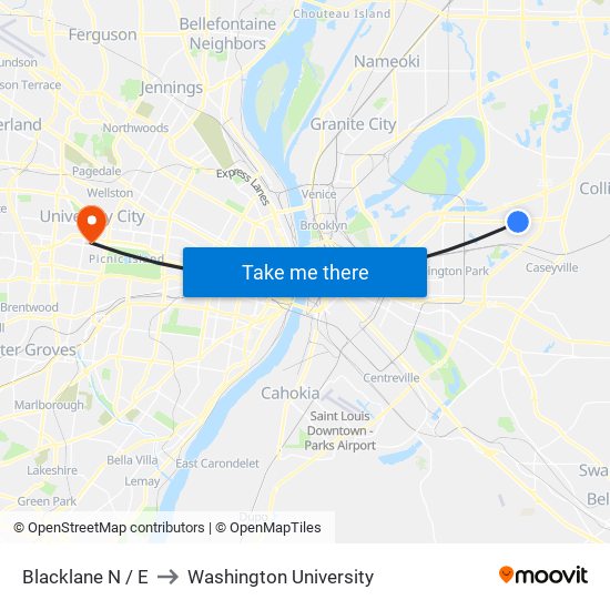 Blacklane N / E to Washington University map