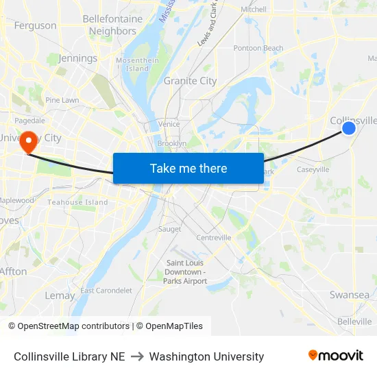 Collinsville Library NE to Washington University map