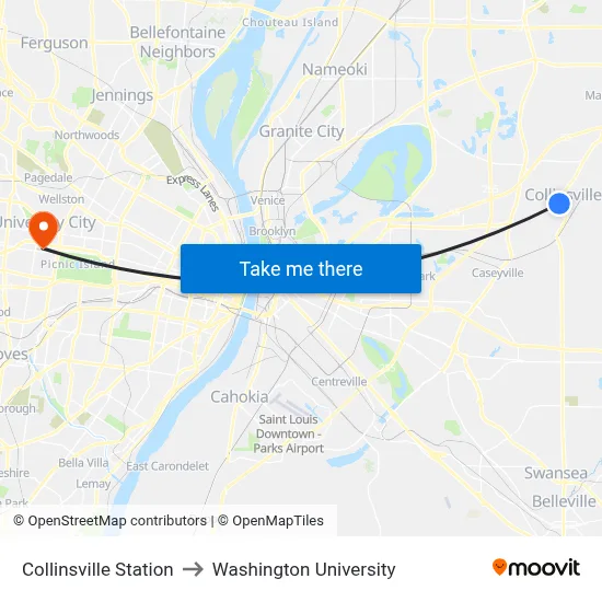 Collinsville Station to Washington University map