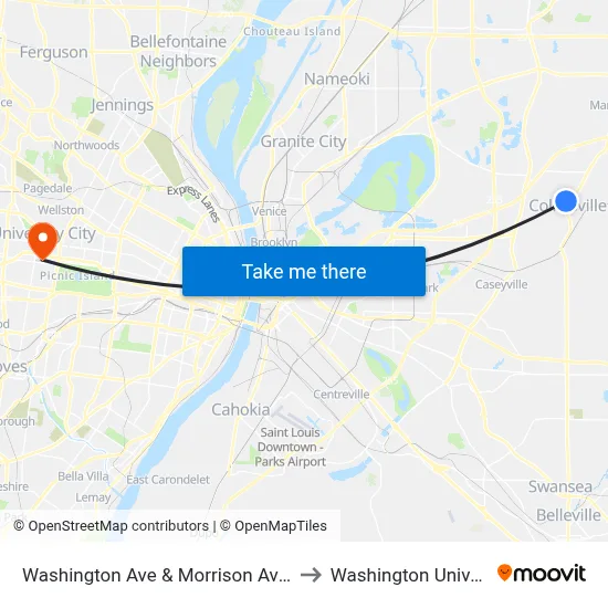 Washington Ave & Morrison Ave S / W to Washington University map