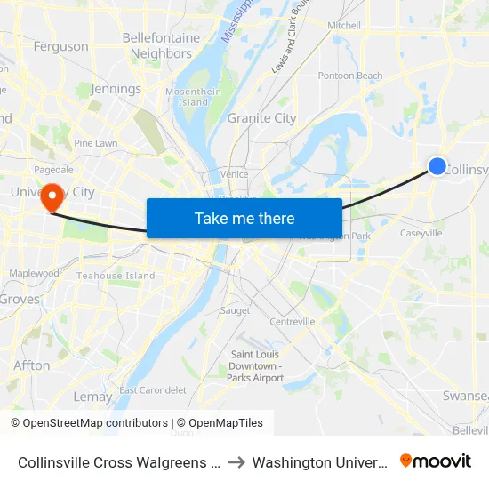 Collinsville Cross Walgreens SW to Washington University map