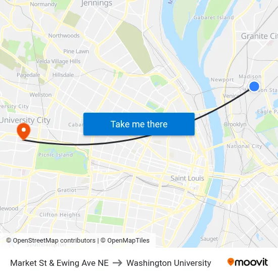 Market St & Ewing Ave NE to Washington University map