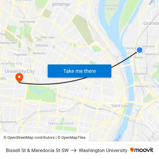 Bissell St & Meredocia St SW to Washington University map