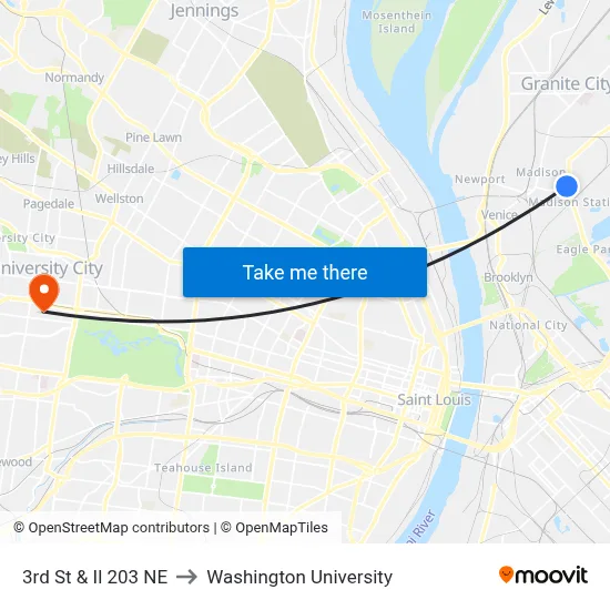 3rd St & Il 203 NE to Washington University map