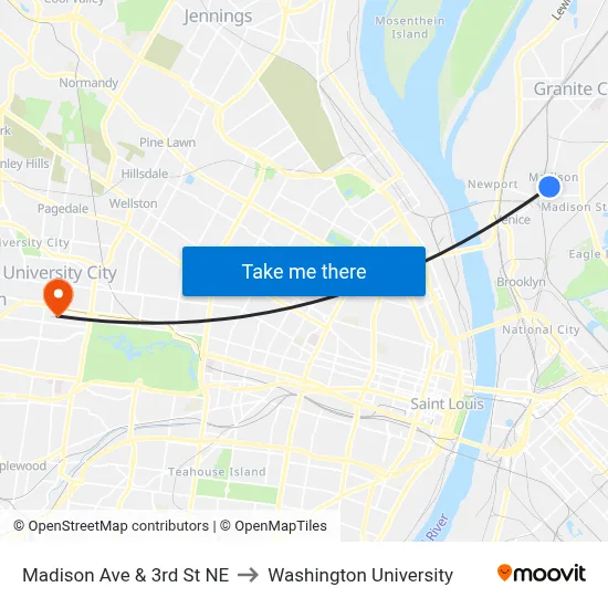 Madison Ave & 3rd St NE to Washington University map