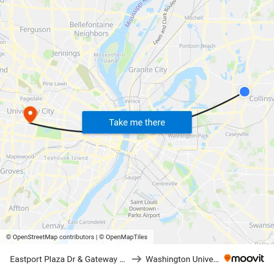 Eastport Plaza Dr & Gateway Dr SW to Washington University map