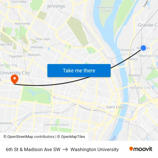 6th St & Madison Ave SW to Washington University map