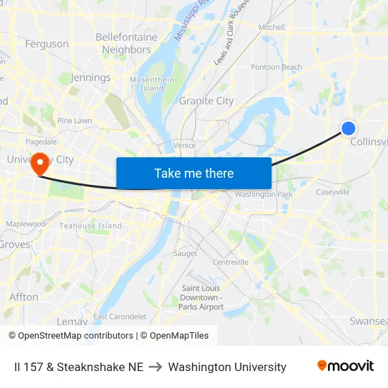 Il 157 & Steaknshake NE to Washington University map