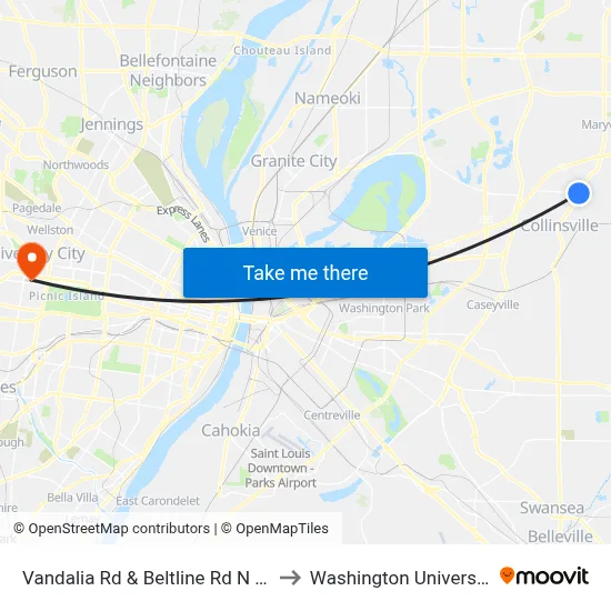Vandalia Rd & Beltline Rd NE to Washington University map