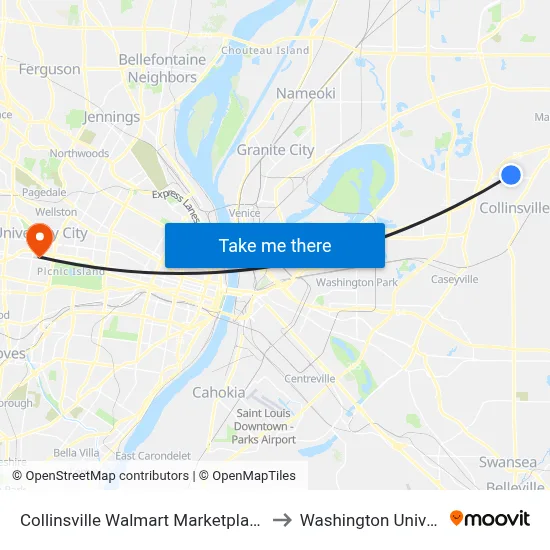 Collinsville Walmart Marketplace N / E to Washington University map