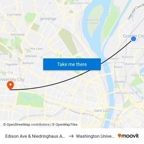 Edison Ave & Niedringhaus Ave NE to Washington University map