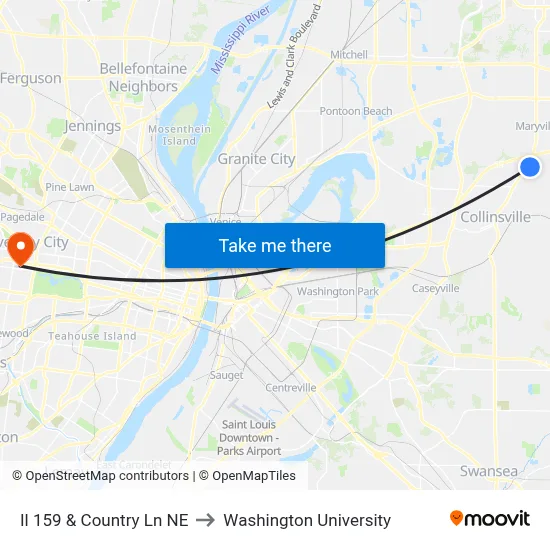Il 159 & Country Ln NE to Washington University map
