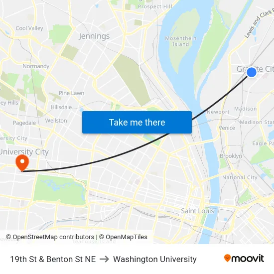 19th St & Benton St NE to Washington University map