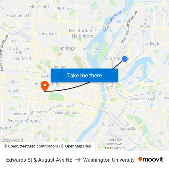 Edwards St & August Ave NE to Washington University map