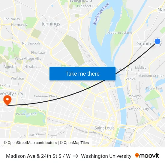 Madison Ave & 24th St S / W to Washington University map