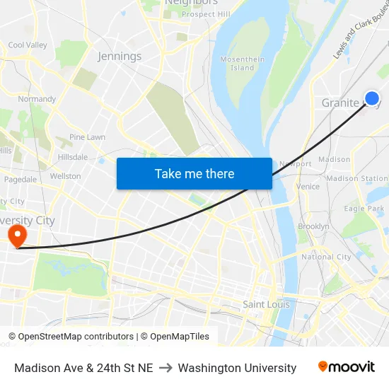 Madison Ave & 24th St NE to Washington University map