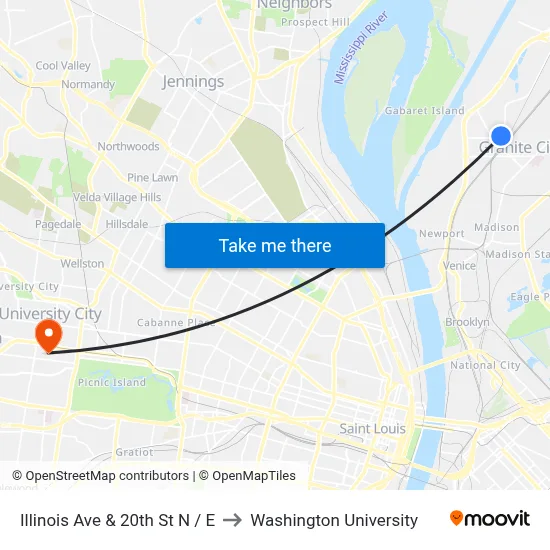 Illinois Ave & 20th St N / E to Washington University map