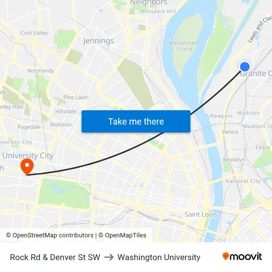 Rock Rd & Denver St SW to Washington University map