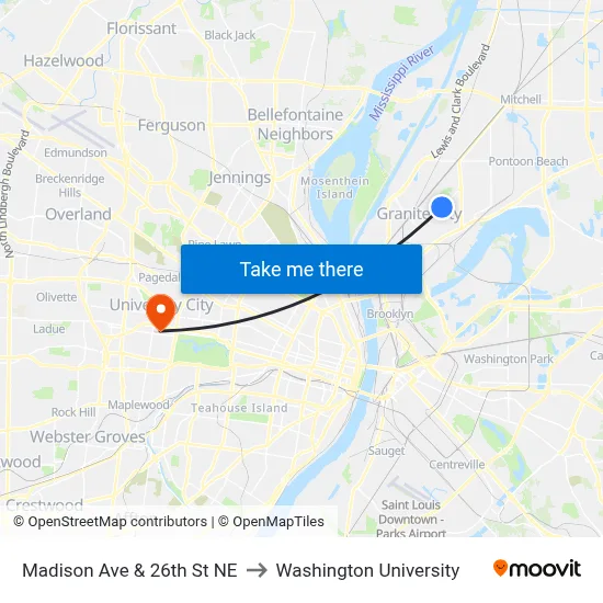 Madison Ave & 26th St NE to Washington University map