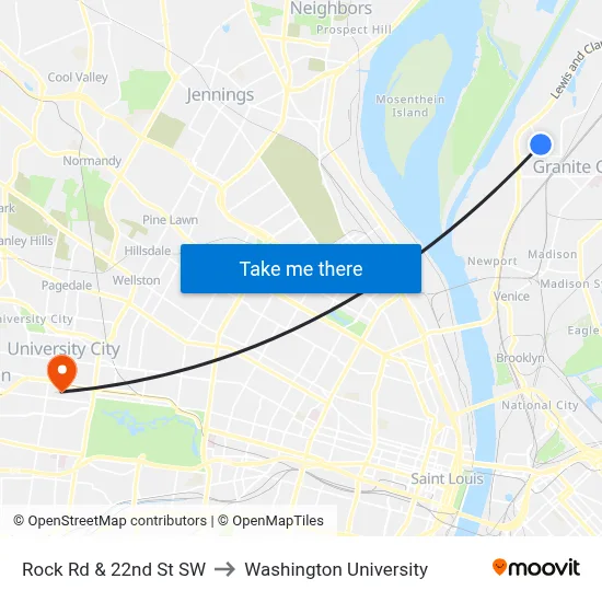 Rock Rd & 22nd St SW to Washington University map
