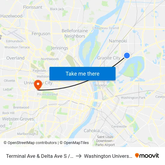 Terminal Ave & Delta Ave S / W to Washington University map
