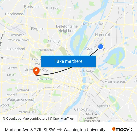 Madison Ave & 27th St SW to Washington University map
