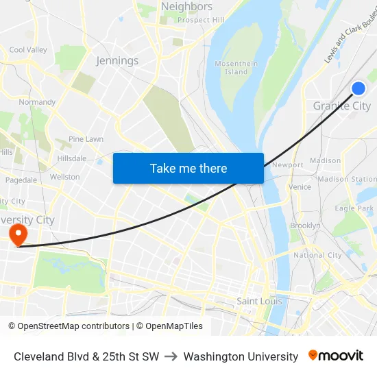 Cleveland Blvd & 25th St SW to Washington University map