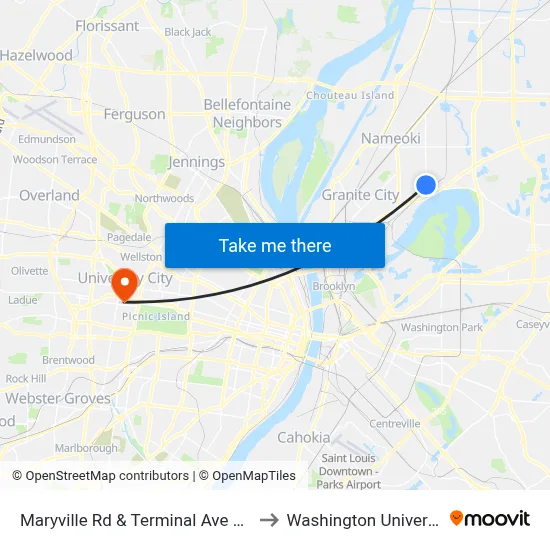 Maryville Rd & Terminal Ave N / E to Washington University map
